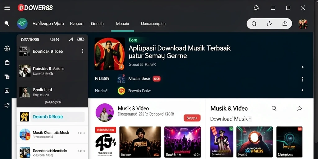 Tampilan antarmuka DOWER88 yang sederhana dan fungsional untuk Download Musik.