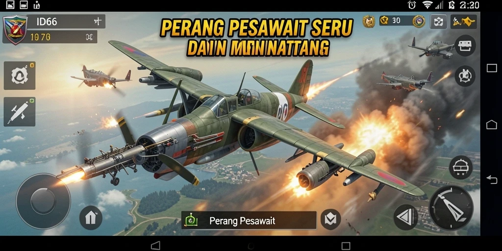 Tampilan dinamis antarmuka game Perang Pesawat ID66.